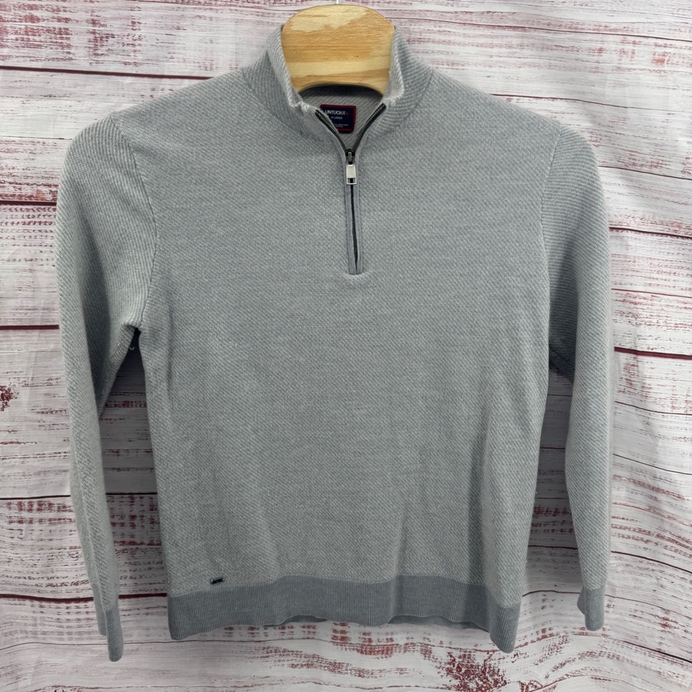 UNTUCKit Quarter‎ Zip Textured Sweater Mens XL Grey 100% Extra Fine Merino Wool